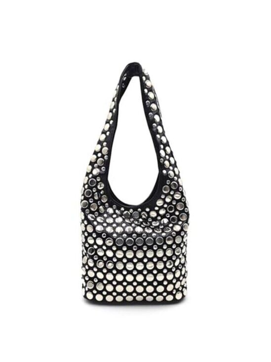 Handbags - Y2K Hobo Shoulder Bag Punk Studded Top Handle Bag for Women Tote Handbag Black